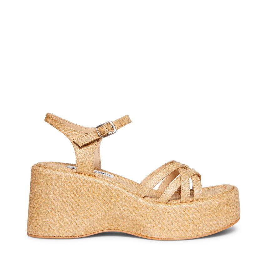 Beige Steve Madden Crazy30 Raffia Women\'s Platform Sandals | PH 9734EHT